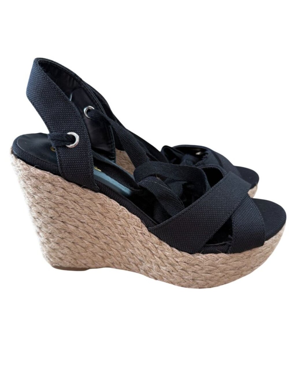 Lulus Esme Black Lace-Up Espadrille Wedges. size 9